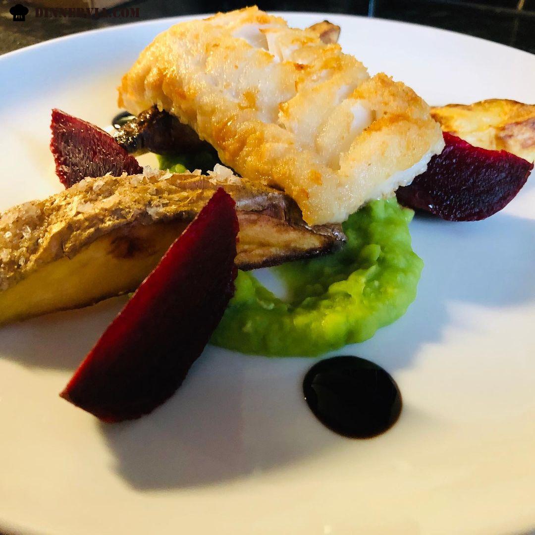 Good Friday Fish and Chips with mushy peas beetroot