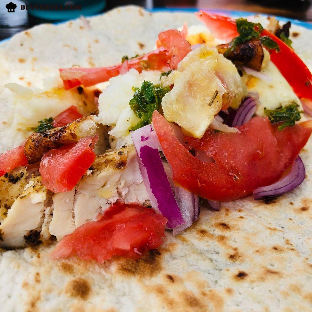 Lunchtime at the villa BBQ Chicken souvlaki Haloumi tomato onion