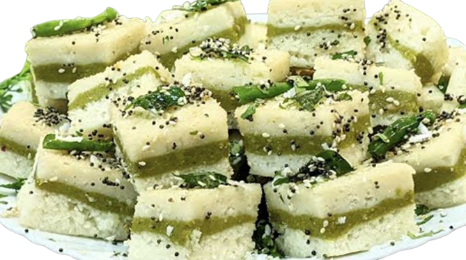 Layered with green chutney and garnished with coriander leaves.