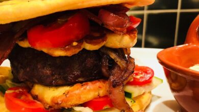 Banging Bank Holiday Burger Aberdeen Angus burger Haloumi streaky bacon