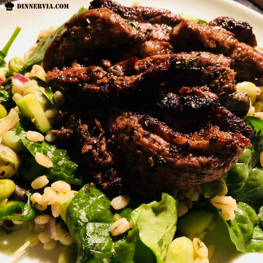 Savor the Flavors: Marinated Lamb Steak with Hearty Barley Salad Recipe
