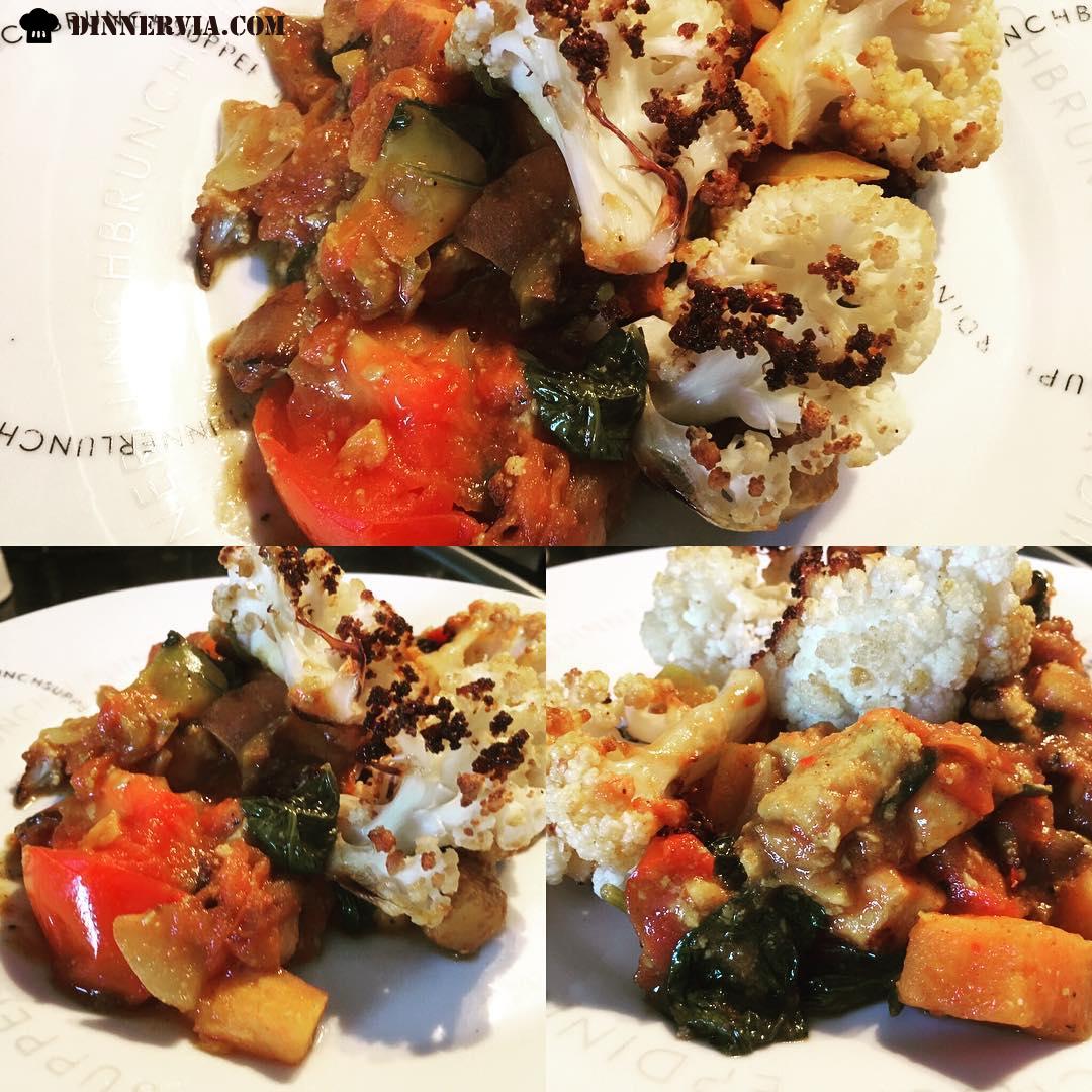 Vegetable Quorn curry with roasted cauliflower